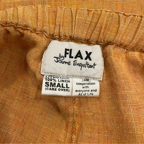 FLAX Linen Shirt Top Pants Twin Set Women’s Small Orange Lagenlook Boho Coastal - Picture 5 of 12